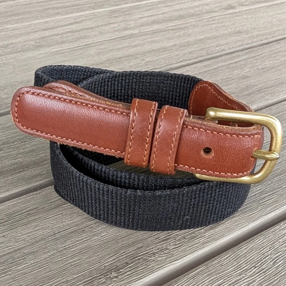Coach Vintage Natural Linen Leather Belt Black Brown Brass Size 36